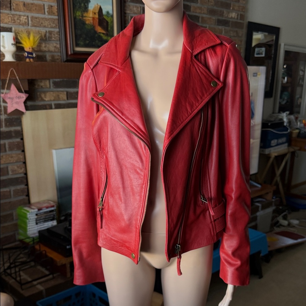 Lucky Brand Vibrant Red Leather Jacket